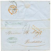 1854 PANAMA TRANSIT + Boxed VIA PANAMA = INGLATERRA + "21" Tax Marking On Entire Letter From VALPARAISO To FRANCE. Verso - Chile