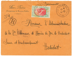 "ETHIOPIA To YEMEN" : 1911 4g Canc. French Cachet DIRE-DOUA ABYSSINIE On REGISTERED Envelope To "CHEMIN DE FER De HODEID - Etiopía