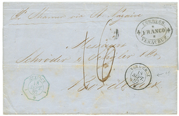 1862 Rare French Packet Cachet VERA-CRUZ + French Consular Cds MEXIQUE 1 + CORREOS/FRANCO/ VERA-CRUZ On Entire Letter Fr - México