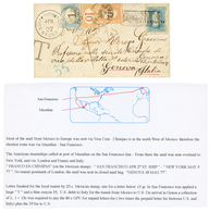 1877 MEXICO 25c Canc. FRANCO EN CHINIPAS On Envelope Via SAN FRANCISCO To ITALY Taxed On Arrival With ITALIAN POSTAGE DU - Mexico