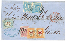 1874 URUGUAY 5c (x2) + 20c Canc. On Entire Letter From MONTEVIDEO To ITALY Taxed On Arrival With ITALIAN POSTAGE DUES 10 - Uruguay
