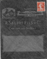 1911 - ENVELOPPE TRANSPARENTE PUB DECOREE (SAUTOT) à CHALON SUR SAONE (SAONE ET LOIRE) - Covers & Documents