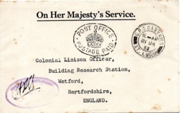 SAINTE-LUCIE. On Her Majesty's Service. Postage Paid. Castries 1953. - St.Lucia (...-1978)