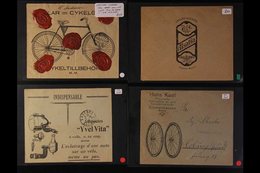 CYCLING Group Of ADVERTISING ENVELOPES With Four Illustrated Envelopes With Bicycle Wheels, Accessories, Bicycle And Log - Zonder Classificatie