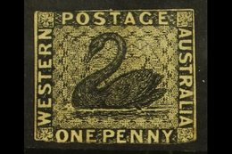 WESTERN AUSTRALIA 1854 1d Black Imperf, SG 1, Unused No Gum With Small Margins Just Touching At Top And Into At Base. Fo - Other & Unclassified