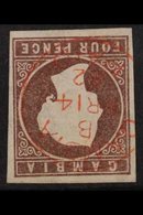 1874 VARIETY. 4d Brown, CC Wmk, Imperf With WATERMARK INVERTED Variety, SG 5w, Superb Used With Four Good To Large Margi - Gambia (...-1964)