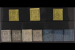 PARMA 1852 First Issue Mint & Unused Collection Presented On A Stock Card. Includes 5c Black On Orange Yellow  X 3, 10c  - Sin Clasificación