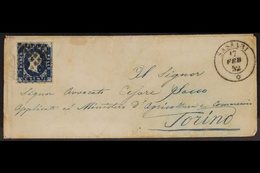 SARDINIA 1852 (17 Feb) Small Env From Sassari (on The Island Of Sardinia) To Torino Bearing 20c Blue With 4 Large Margin - Non Classés