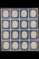 1863 15c Blue Imperf, Sass 11, Superb NEVER HINGED MINT Block Of 16. Rare And Magnificent Show Piece. Raybaudi Photo Cer - Zonder Classificatie