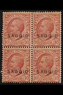 1906 10c Carmine, "Leoni", Mint Block Of 4 Overprinted "Saggio", Sass 82 Var, Fine Mint. For More Images, Please Visit H - Non Classés