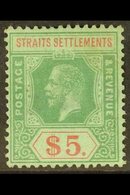 1912-23 $5 Green And Red On Green, SG 212a, Fine Mint. For More Images, Please Visit Http://www.sandafayre.com/itemdetai - Straits Settlements