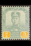 JOHORE 1904-10 $5 Green And Orange Sultan, SG 74, Very Fine Mint.  For More Images, Please Visit Http://www.sandafayre.c - Andere & Zonder Classificatie