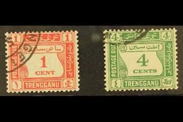 TRENGGANU POSTAGE DUE 1937 1c Scarlet And 4c Green, SG D1/2, Very Fine Used. (2 Stamps) For More Images, Please Visit Ht - Other & Unclassified