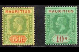 1921-34 5r And 10r Top Values, Die II, Watermark Multi Script CA, Fine Mint. (2 Stamps) For More Images, Please Visit Ht - Maurice (...-1967)