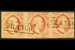 1852 10c Carmine, Imperf Horizontal STRIP OF THREE, Mi 2, SG 2, NVPH 2, Fine Used, Cancelled By Boxed "Franco" Postmarks - Sonstige & Ohne Zuordnung