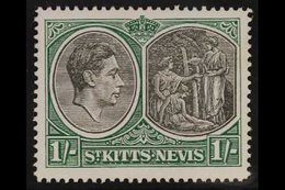 1938-50 1s Black & Green Ordinary Paper Perf 14 BREAK IN VALUE TABLET FRAME Variety, SG 75ba, Very Fine Mint, Very Fresh - St.Kitts Und Nevis ( 1983-...)