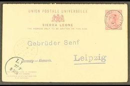 1896 (Feb) 1d + 1d Reply Card To Senf In Germany, Tied Freetown Cds, Red Liverpool Br. Packet Cds And Arrival Mark At Le - Sierra Leone (...-1960)