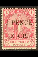 VRYBURG 1899 1 PENCE ZAR On 1d Rose, SG 2, Very Fine Mint. For More Images, Please Visit Http://www.sandafayre.com/itemd - Sin Clasificación