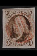 1847 5c Dark Brown, SG 1b, Scott 1a, Very Fine Used With 4 Large Margins And Light Red Grid Cancel. Lovely. For More Ima - Autres & Non Classés