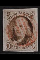 1847 5c Dark Brown, SG 1b, Scott 1a, Very Fine Used With 4 Large Margins And Light Red Grid Cancel. Lovely. For More Ima - Otros & Sin Clasificación