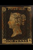 1840 1d Black, Plate 4, SG 2, Check Letters D - B, Used With 2 Margins, Brushing Right Margin & Just Into At Top Very Li - Non Classés