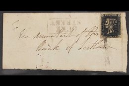 1840 1d Black 'HG' Plate 8, SG 2, Used With Crisp Upright Black MC Cancellation, 3 Margins & Faults On Piece With "Duke  - Unclassified