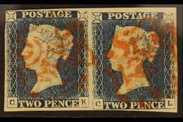 1840 2d Steel Blue Plate I, SG Spec. D1 (5), Horizontal Pair "CK-CL", Four Clear To Large Margins And Neat Red Maltese C - Autres & Non Classés