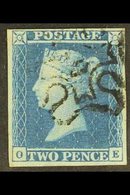 1841 2d Blue, Lettered "O E", Fine Used With Four Neat Margins And Showing NUMBER "6" IN MALTESE CROSS, SG 14f, An Attra - Autres & Non Classés