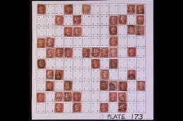 1864-79 PENNY RED PARTIAL PLATE RECONSTRUCTION PLATE 173 - A Partly Complete Used Reconstruction With 109 Of The 240 Che - Otros & Sin Clasificación