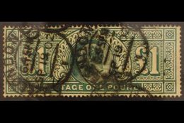 1902-10 £1 Dull Blue-green, De La Rue, SG 266, Good Used With Hooded Circle Pmks, Minor Faults. Cat £825. For More Image - Non Classés