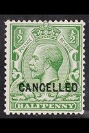 1912-24 ½d Green With Type 24 "CANCELLED" Overprint, SG Spec N14v, Superb Never Hinged Mint. For More Images, Please Vis - Ohne Zuordnung