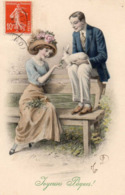 Couple - Femme Portant Un Chapeau Fleuri, Lapin - Mode