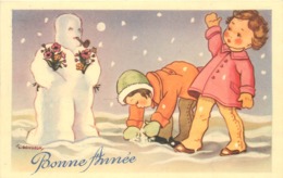 GOUGEON (illustrateur) - Bonne Année,enfants Et Bonhomme De Neige. - Gougeon