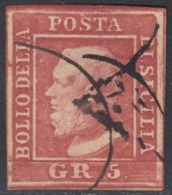 Sicilia, 5 Gr. I Tav. N.9 TIMBRO A PUNTI CAPITOLE+TRATTI PENNA , ED, UNICO RRR - Sicile