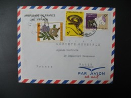 Rwanda  Lettre à Entête   Ambassade De France Au Rwanda 1975  Pour Sté Générale  En France  Bd Haussmann Paris - Used Stamps