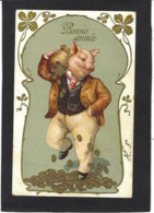 CPA Cochon Pig Position Humaine Circulé Gaufré Embossed - Pigs