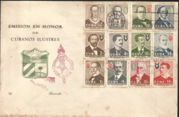 V) 1958 CARIBBEAN, ILLUSTRIOUS CUBANS, BLACK CANCELLATION, OVERPRINT IN BLACK, WITH SLOGAN CANCELATION IN RED, FDC - Storia Postale