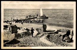 ALTE POSTKARTE OSTSEEBAD-ZINGST BOOTSSTEG MIT SEGLER DARSS STRANDLEBEN STRANDKORB Ansichtskarte Postcard Cpa AK - Zingst