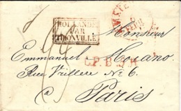 1835- Letter From Amsterdam To Paris  - L.P.B.  5 R  Red + HOLLANDE / PAR / THIONVILLE Framed Red - Entry Postmarks
