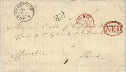 1842- Letter From 1 GRAVENHAGE  Blu + P.P. Blu + A.E.D.  Red  To Paris - ...-1852 Préphilatélie