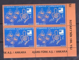 AC - TURKEY STAMP -  100th YEAR OF ROTARY MNH BLOCK OF FOUR 23 FEBRUARY 2005 - Nuevos