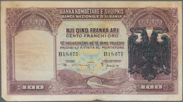 Albania / Albanien: 100 Franka Ari ND(overprint 1939), P.5, Lightly Toned Paper, Margin Split And Ti - Albanië