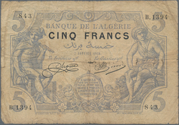 Algeria / Algerien: Banque De L'Algérie 5 Francs 1918, P.71b, Used Condition With A Number Small Bor - Algerije