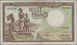 Belgian Congo / Belgisch Kongo: 1000 Francs 1947, P.19a, Great And Highly Rare Banknote, Rusty Spot - Non Classés