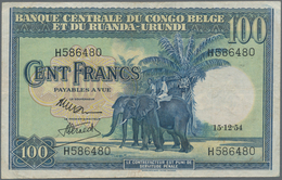 Belgian Congo / Belgisch Kongo: 100 Francs 1954, P.25b, Very Nice And Colorfresh With A Few Spots An - Sin Clasificación