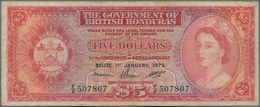 British Honduras: 5 Dollars 1973, P.30c, Lightly Stained Paper With Several Folds. Condition: F. Rar - Honduras