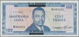 Burundi: Banque De La République Du Burundi 100 Francs 1966, P.17b, Optically A Perfect Banknote, Bu - Burundi