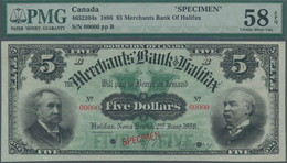 Canada: The Merchants Bank Of Halifax 5 Dollars 1896 SPECIMEN, P.S1184s, Soft Diagonal Bend At Lower - Kanada