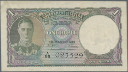 Ceylon: Set Of 2 Notes 1 Rupee 1949 P. 34, Both With Light Folds In Paper, One With One Rusty Pinhol - Sri Lanka