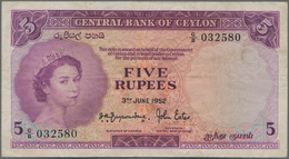 Ceylon: 5 Rupees 1952, P.51, Nice And Still Fresh Color Note With Some Minor Spots And Creases In Th - Sri Lanka